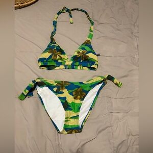 Green and Blue Camouflage flower Bikini Set